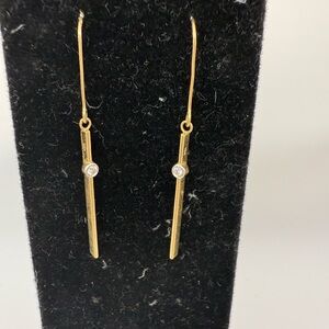 Elegant Gold Bar Earrings 14k Gold Bar Earrings Drop With Bezel Diamond